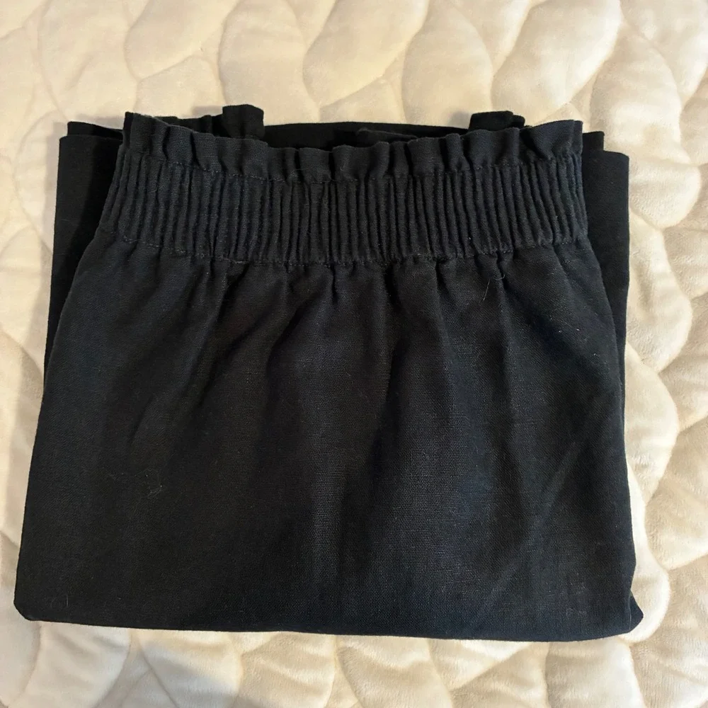 J.Crew Black Linen Blend Skirt‎ Elastic Waist A-Line Casual Everyday Athletic -6